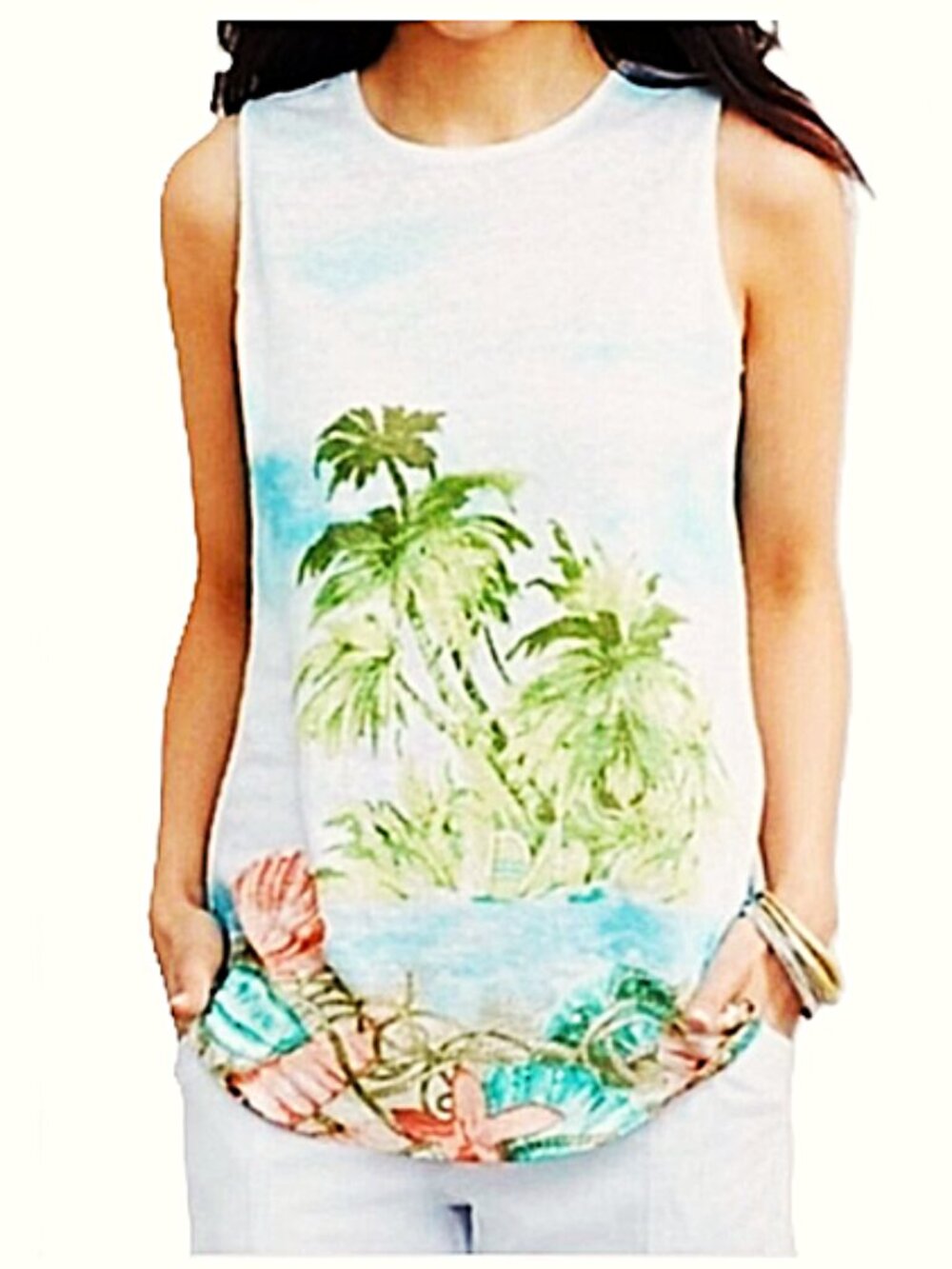 J Jill Linen Beach Print Tank Top size XS NWOT
